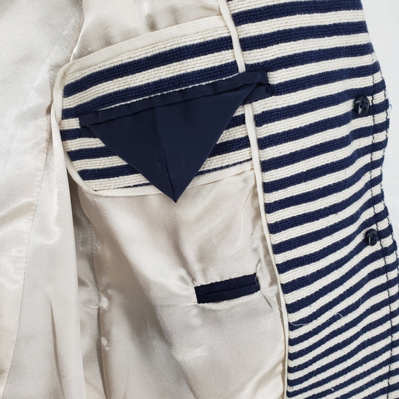 J. Crew Schoolboy Blazer Women US 4 Navy White Stripe linen cotton nautical - Picture 4 of 13